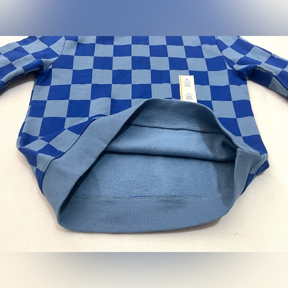 Cat & Jack Children’s Two Tone Blue Checkered Crewneck Boys Sweatshirt 6/7 - Picture 12 of 16